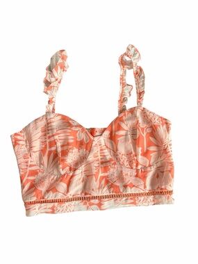 Kendall + Kylie Floral Bustier Crop Top Orange White Ruffle Strap Size M